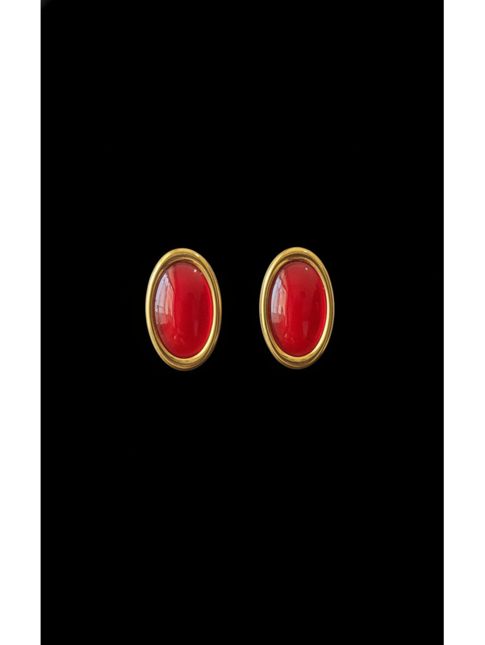 Vintage Monet red lucite oval gold tone statement post earrings
